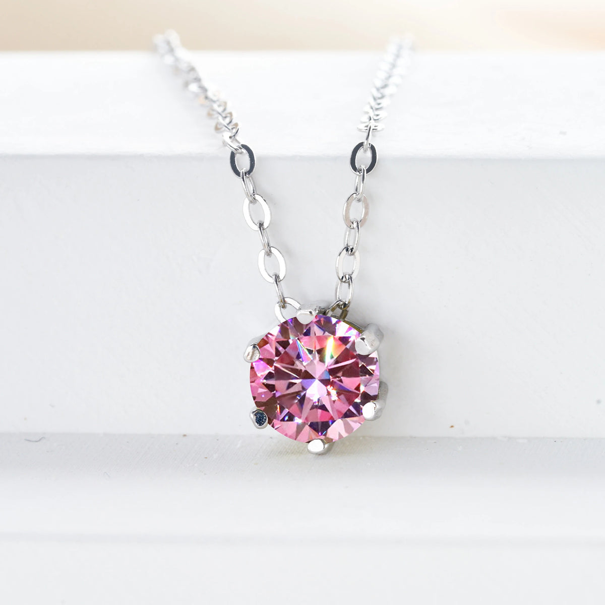 Pink Color Moissanite Pendant Necklace 1 Carat 6.5mm Real Gra Lab Diamond Pendant Necklace 925 Sterling Silver Luxury Jewelry