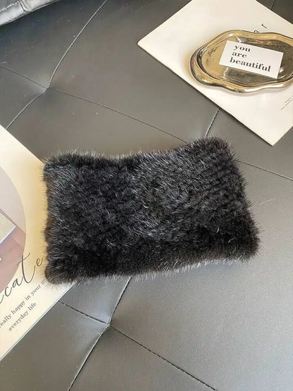 Mink Fur Scarf Fashion Neck Warmer For Women Warm Double-Sided Knitted Elastic Fur Headband Thick Warm Lady Fur Ring scarves