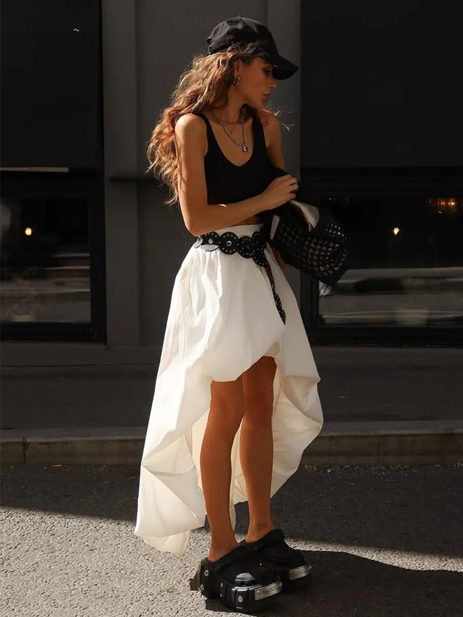 Bornladies Cotton Women's 2026 Spring Summer New Midi Skirt Street Fashion Irregular Ruched Bud Design Half Skirt