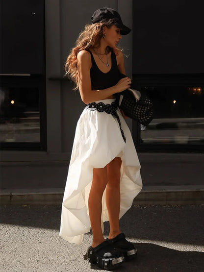 Bornladies Cotton Women's 2026 Spring Summer New Midi Skirt Street Fashion Irregular Ruched Bud Design Half Skirt