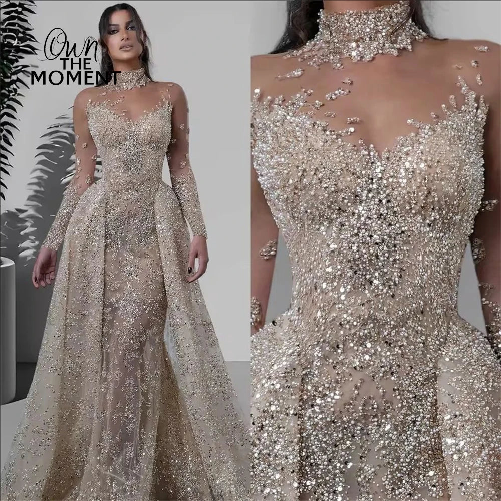 OTM Elegant Bling Sequins Mermaid Prom Dresses Sweetheart Sequins Floor-Length Princess Bride Evening Dresses Vestidos De Novia