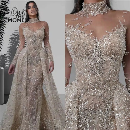 OTM Elegant Bling Sequins Mermaid Prom Dresses Sweetheart Sequins Floor-Length Princess Bride Evening Dresses Vestidos De Novia
