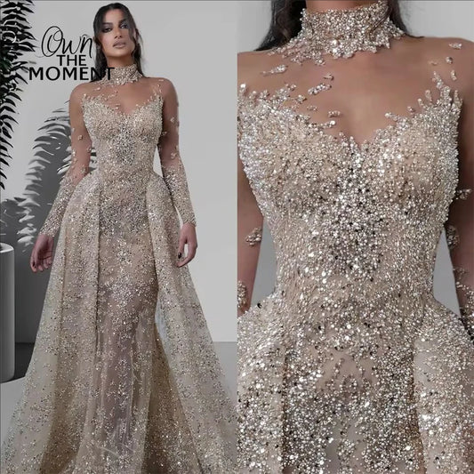 OTM Elegant Bling Sequins Mermaid Prom Dresses Sweetheart Sequins Floor-Length Princess Bride Evening Dresses Vestidos De Novia