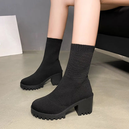 2025 new women luxury plus size women's boots couple socks shoes women's thick bottom casual knitted ankle boots size 35-43