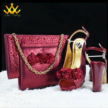 High Quality 2024 Summer New Design in Purple Color Mature Style Italian Women Shoes and Bag Set with Platform for Wedding Party