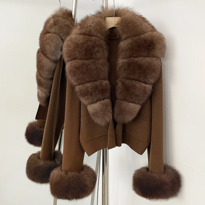 OFTBUY Loose Fit Warm Winter Fashion Lady Outerwear Sweater Female 2025 New Women's Knit Cardigan with Large Real Fox Fur Collar