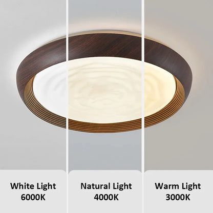 Modern LED Ceiling Light Circular Wood Grain Walnut Acrylic Ceiling Lamp  Bedroom Living Room Restaurant Aisle Home Decor Lights