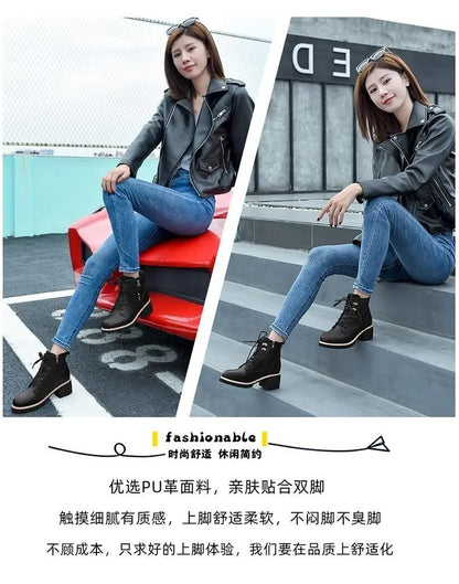 Women Shoes Boots Ankle 2022 New Autumn British Wind Genuine Leather Thick With Fur Ladies Short Boots Motorcycle heels boots