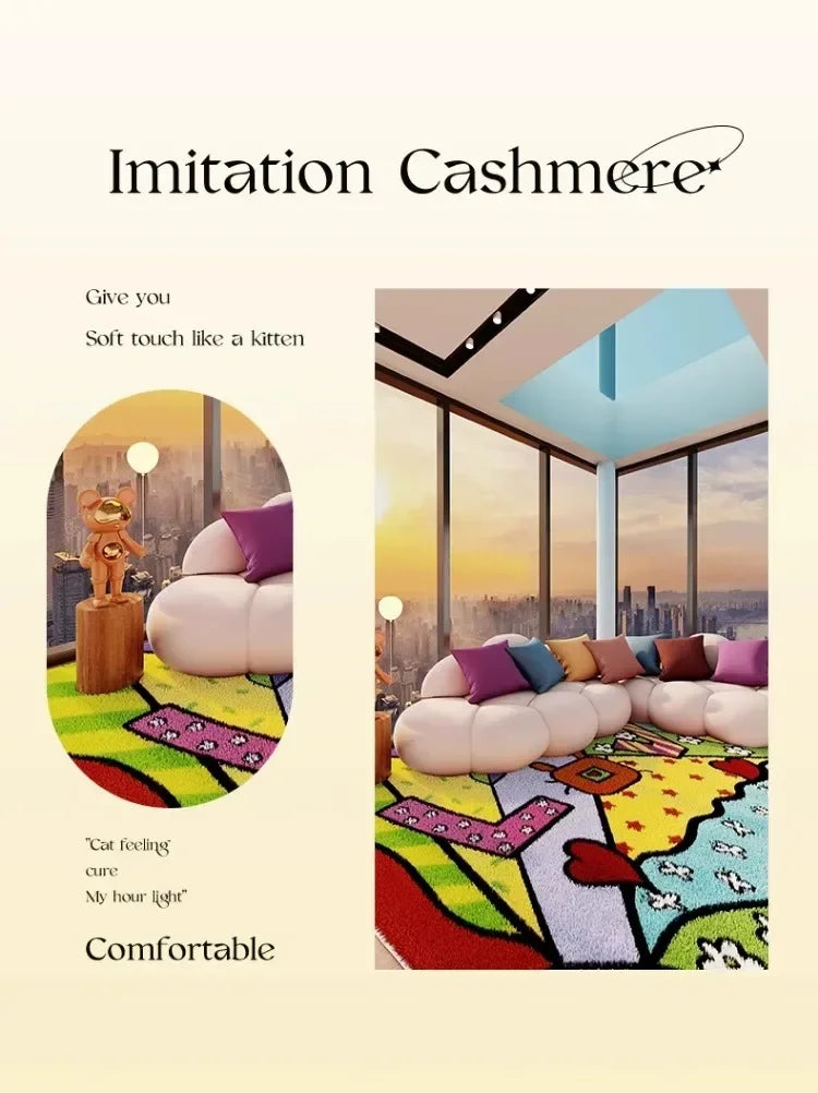 VIKAMA Carpet for Living Room Colorful Large Area Cartoon Bedroom Bedside Plush Rugs Cute IG Sofa Coffee Table Floor Mats