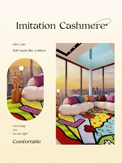 VIKAMA Carpet for Living Room Colorful Large Area Cartoon Bedroom Bedside Plush Rugs Cute IG Sofa Coffee Table Floor Mats