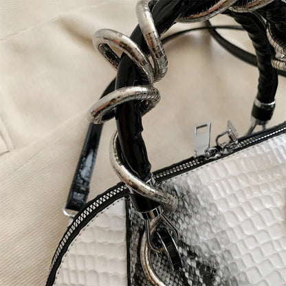 Crocodile Pattern Top-handle Shell Bag With Snake Hardware Wild Shoulder Crossbody Handbags MOODS Designer Luxury Bags For Women