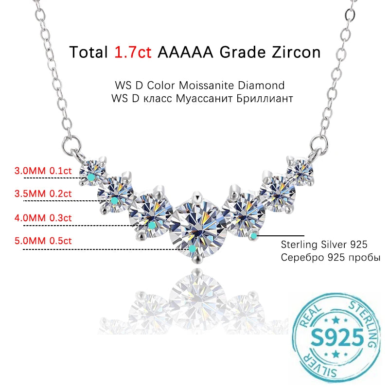 ALIZERO 1.7 Carat D Color VVS1 Moissanite Necklace For Women Fine Jewelry 925 Sterling Sliver Plated 18k White Gold Necklace