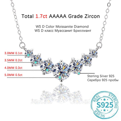 ALIZERO 1.7 Carat D Color VVS1 Moissanite Necklace For Women Fine Jewelry 925 Sterling Sliver Plated 18k White Gold Necklace