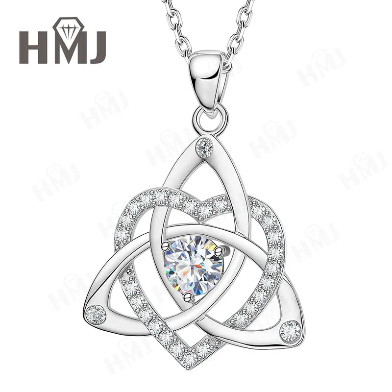 Shamrock Pendant Necklace Heart Shaped Moissanite Diamond 925 Sterling Silver Chain Anniversary Birthday Gift High Quality Charm