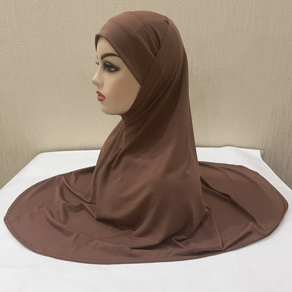 H292 Plain Two Pieces Large size muslim hijab with chin part top quality amira pull on islamic scarf hot sell headscarf
