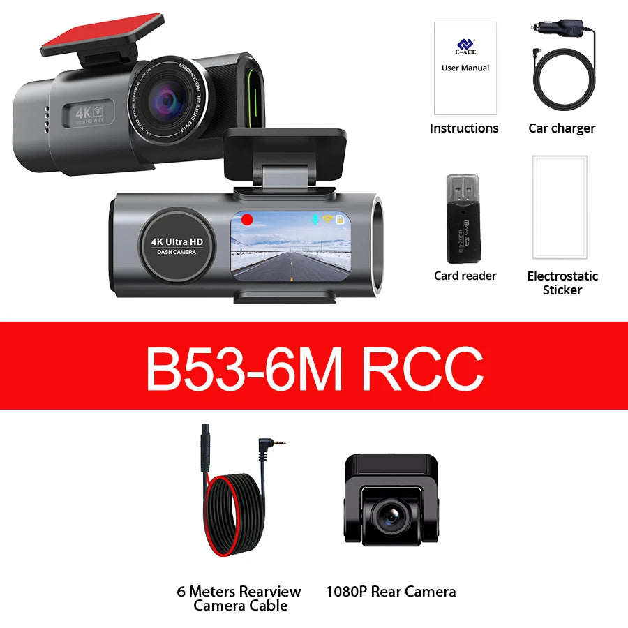 YanAbode 4K Car Dash Cam WiFi GPS Support Optional Rearview Camera Wide Angle Night Vision Car Video Recorder DVR