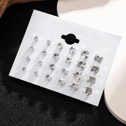New 12 Pair Pack White Shiny Wedding Stud Earrings Set For Women Men Crystal Rhinestone Earrings Party Jewelry Accessories Gifts