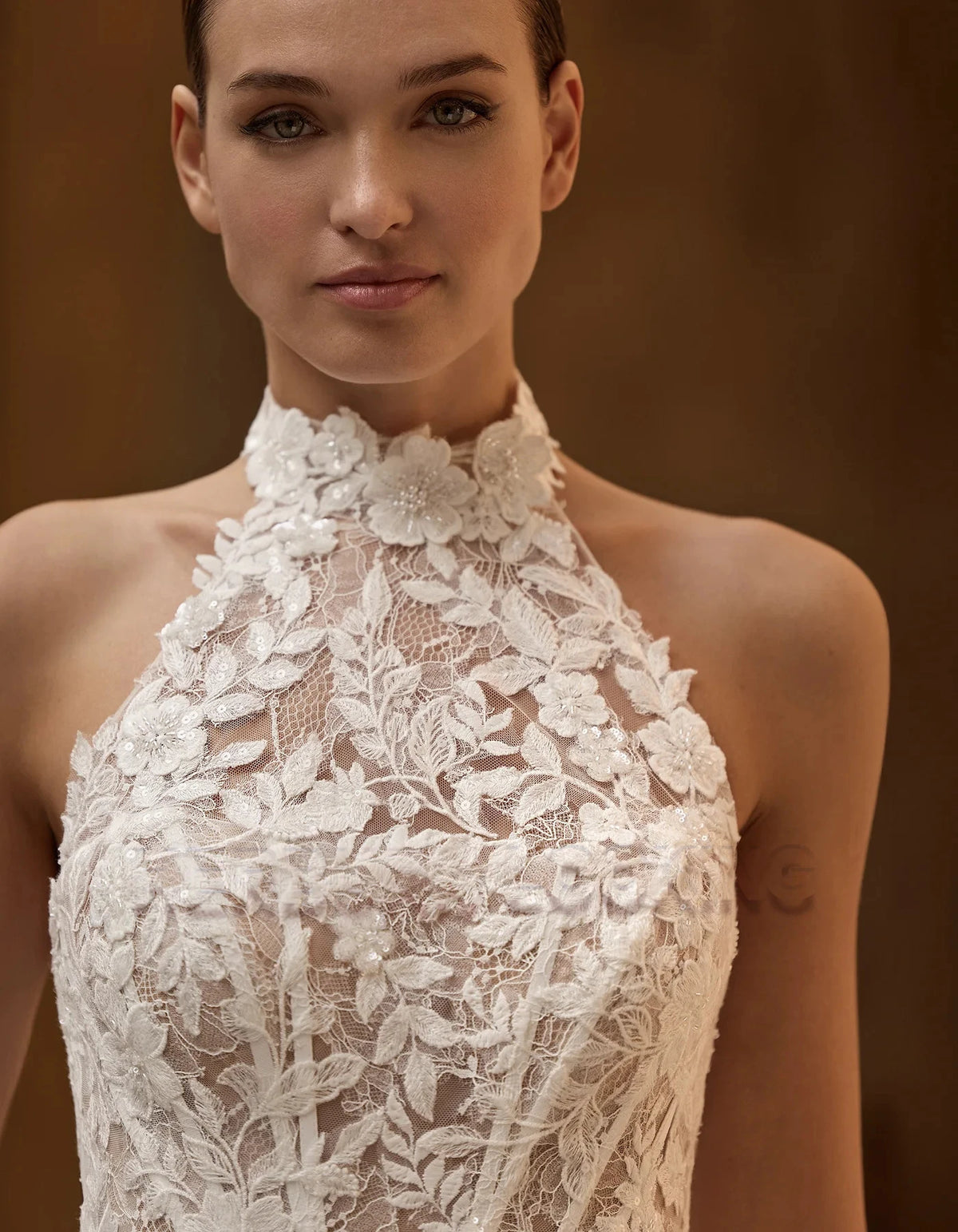 HERBURN Mordern Halter Wedding Dresses for Women Lace Appliques Pocket Pearls Button Backless Bride Vestidos De Novia Customized