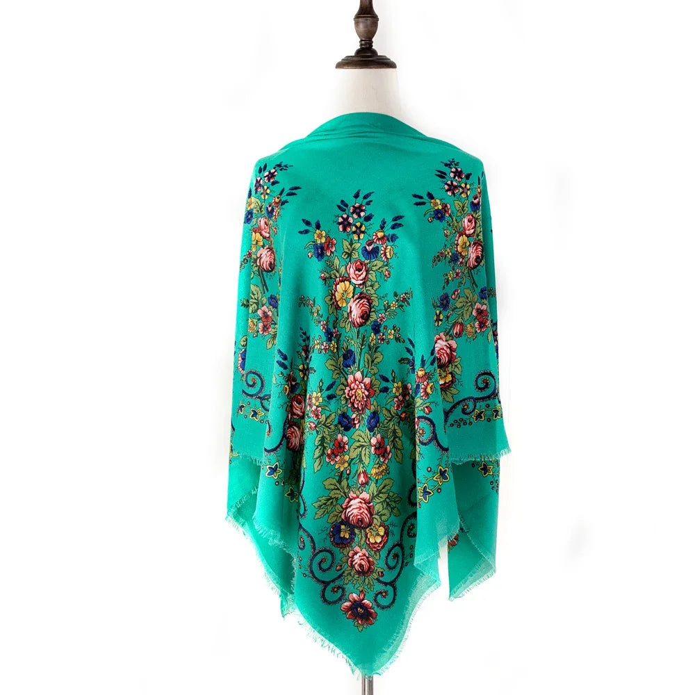 120*120cm Breathable Thin Russian Square Scarf Women Luxury Floral Print Bandana Shawl Foulard Female Beach Scarves Wraps