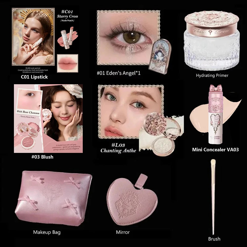 Flower Know Makeup Set Little Angel Collection Make Up Gift Box Eye Shadow Blush Matte Lipstick Highlighter Full Kit All In One