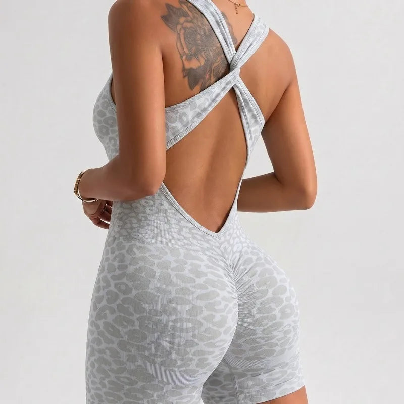 Woman Clothes Leopard Jumpsuits Rompers Backless Seamless Yoga Fitness Sports Overalls Female One Piece Sleeveless Gym Bodysuit
