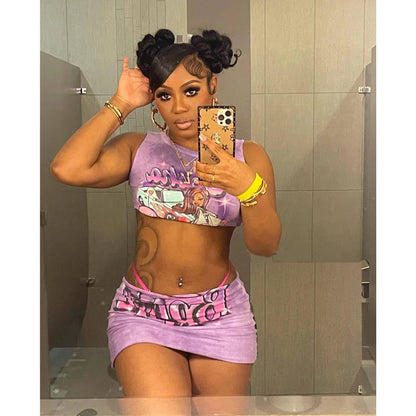 Sexy Y2K 2 Piece Skirt Sets Clothes Outfit 2023 Streetwear Fashion Dress Summer Crop Graphic T Shirts Top Women Two Piece Set