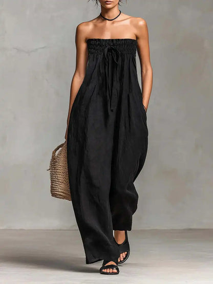 Solid Women Jumpsuits For Spring Summer Sleeveless Slash Neck Loose Fashion Streetwear Overalls Wide Leg Pants Trousers 2026