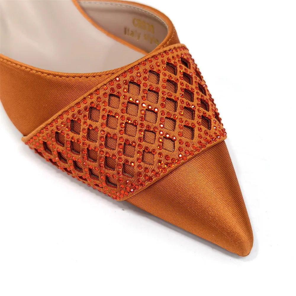 Nigerian Women Heel Party Ladies Italian Design Shoes And Bags Set Decorated with Rhinestone Handbag Wedding Party
