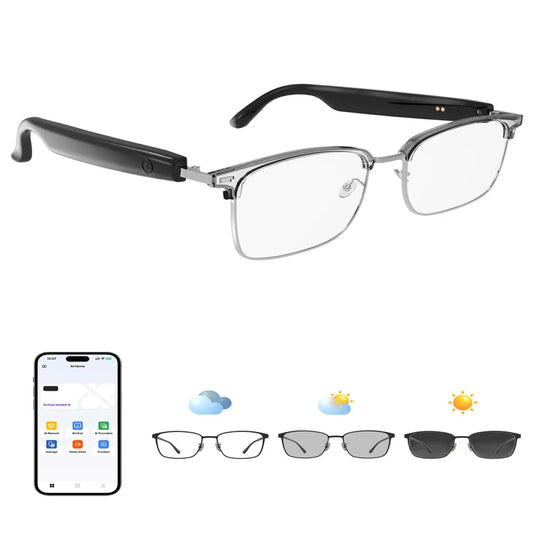 GS13 Smart Bluetooth Glasses with Color-Changing Lenses AI Translation & Open-ear Audio Hands-Free Calls for Travel And Work