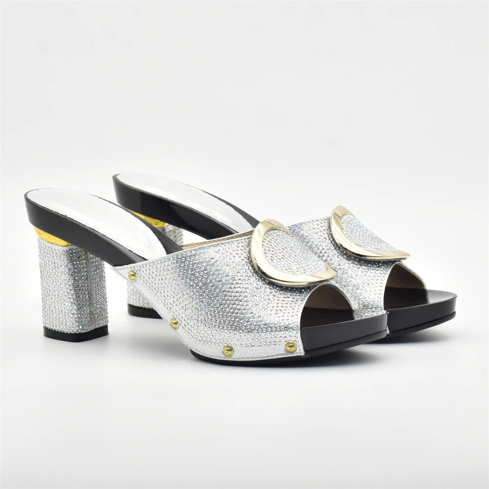 African Women Shoes and Bags Sets with Rhinestone Plus Size Heels 43 Nigerian Party Pumps Luxury Shoes Wedding Shoes Bride