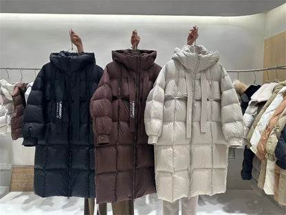 пуховик женский зимний Warm Winter Women Coat Long Jacket Korea Oversized Loose Hooded Coats Female Casual Long Overcoat 다운패딩