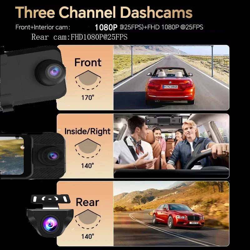 4K Ultra HD Mirror Dash Cam 3 Lens Front and Rear View WiFi Car Camera Streaming Media Display Night Vision Parking Monitor