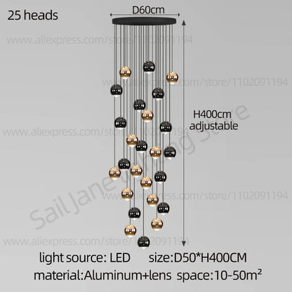 Nordic Circular Chandelier Indoor Lighting Modern Chandelier Gold And Black Mixed High Loft Chandelier LED Staircase Chandelier