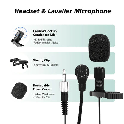 LMBGM R22 2Channel UHF Wireless Lavalier Microphone & Headset System, Professional Dual Frequency Wireless Receiver Set with 2 Bodypack Transmitters, Cardioid Condenser Lapel Mic for Stage Show, Church, Teaching, Speech, Publ