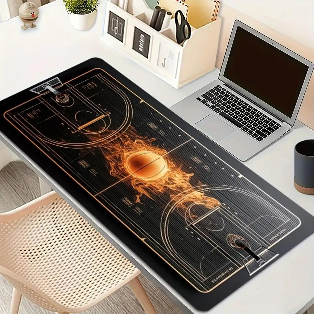 Basketball court Mouse Pad Large Computer Office Game Table Mat Rubber Anti-slip Stitched Edge Keyboard Mat 90x40 XXL Desk Pad