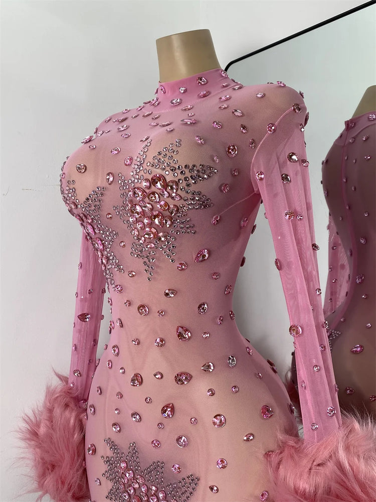 Luxury Diamonds Mesh Transparent Stretchy Jumpsuit for Women Sexy Long Sleeve Performance Singer Costume Nightclub Outfit 2025