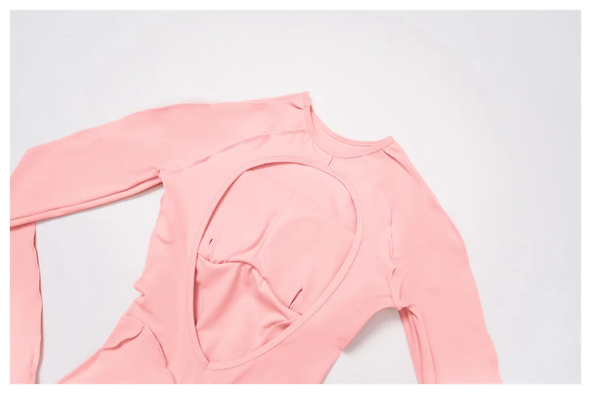 Sexy Hollow Back Long Sleeve Yoga Jumpsuit Women Quick Dry One-piece Yoga Suit Gym Training Leggings Playsuit Slim Fit Bodysuits