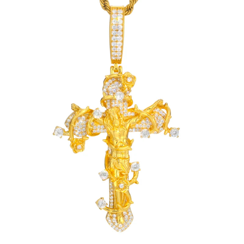 Original Design Iced Out Cross Necklace 925 Sterling Silver Moissanite Thorns Jesus Pendant 2025 Hip Hop Jewelry For Man Women