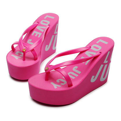 Women's Sandals Flip-Flops Summer Rubber Non-Slip Upper Slippers Wedge Fashion High Heel Beach Sandals for Women's slippers