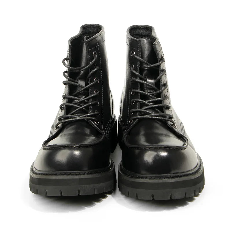 Vintage Work Boots Men's Winter High-top Leather Boots Men Mid-top Short Boots
