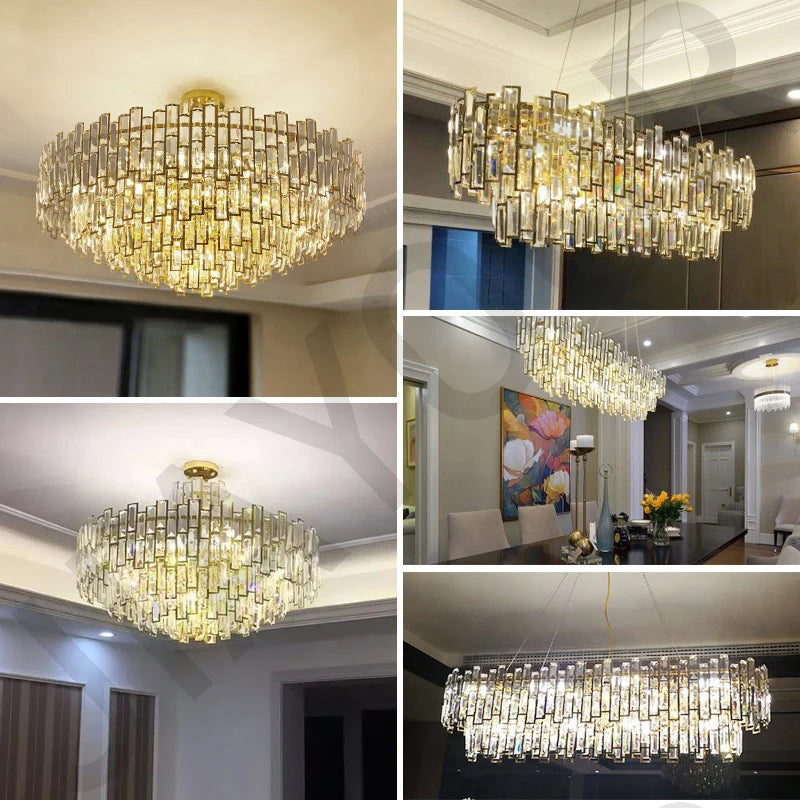 Luxury Dining Living Room Chandelier Modern Round Ceiling Pendant Lights Interior Decoration Golde Crystal Led Ceiling Light