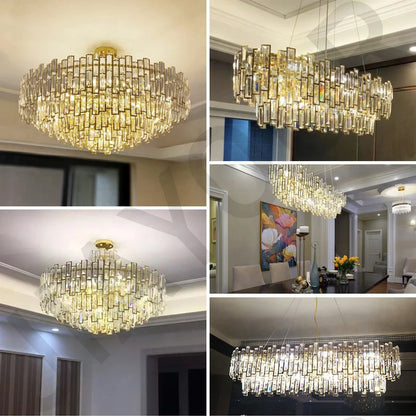 Luxury Dining Living Room Chandelier Modern Round Ceiling Pendant Lights Interior Decoration Golde Crystal Led Ceiling Light