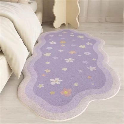 VIKAMA Green Bedroom Rug Fluffy Bedside Carpet Spring Floral and Moss Soft Cute Area Rugs for Bedroom Hallway Home Decoration
