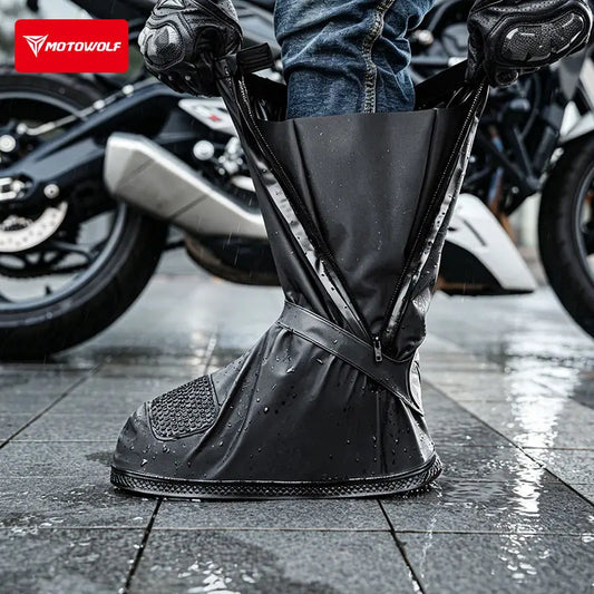 Reusable Waterproof Motorcycle Shoe Covers Foldable Rain Boot Covers with Zipper Non-Slip Reflective Material for Boots