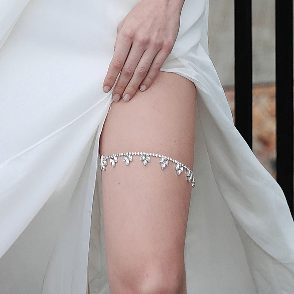 Rhinestone Bridal Accessories for Wedding Lace Flower Garter for Bride Jewelry Gift Elastic Leg Ring Gift for Suspenders Party