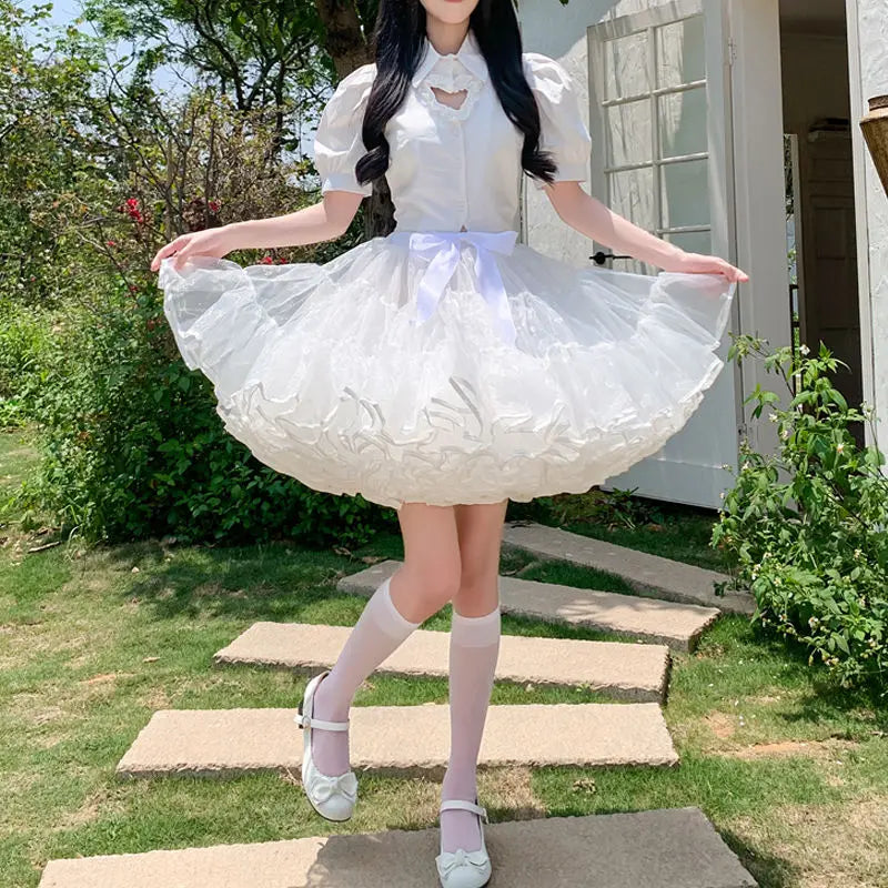 Multi-layer Ruffled Petticoats For Women Fluffy Bubble Skirt Crinoline Underskirt No Hoop Boneless Lolita Puffy Skirt Mini Skirt
