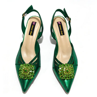 New Shoes and Bags Matching Set Nigerian Women Heel Party for Women green Colour Italian Design Wedding INS Design