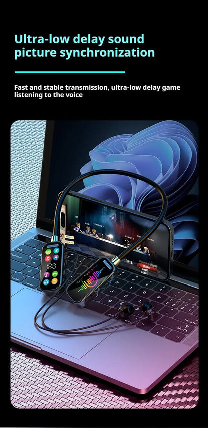 Long Battery Life HiFi Sound Bluetooth 5.4 Earphones with HD Mic Earbuds Wireless Headphones Sports Gaming Neck-hanging Headsets