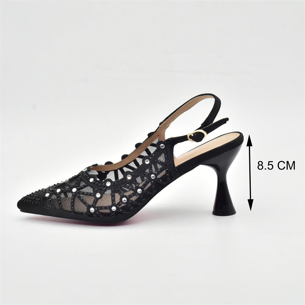Italian Shoe and Bag Set for Party In Women Shoes for Women 2025 Designer Luxury Hollow Design Trendy Party Ladies Shoes and Bag