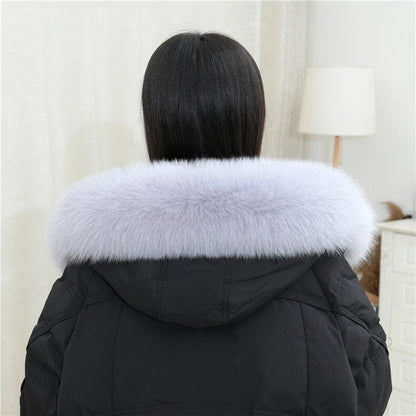 100% Real Fox Fur Collar Winter removable fur Hood Trims Warm Furry Decor Shawls for Coat Parkas Luxury Female fur Scarf